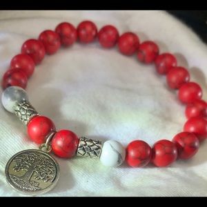 Red & White Tree of Life Stretch Bracelet